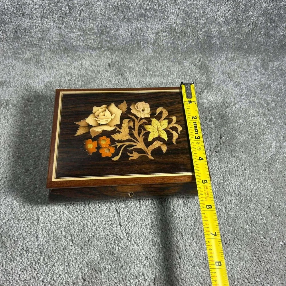 Reuge Music Box Brown Floral‎ Marquetry Lara's Theme Italy Vintage